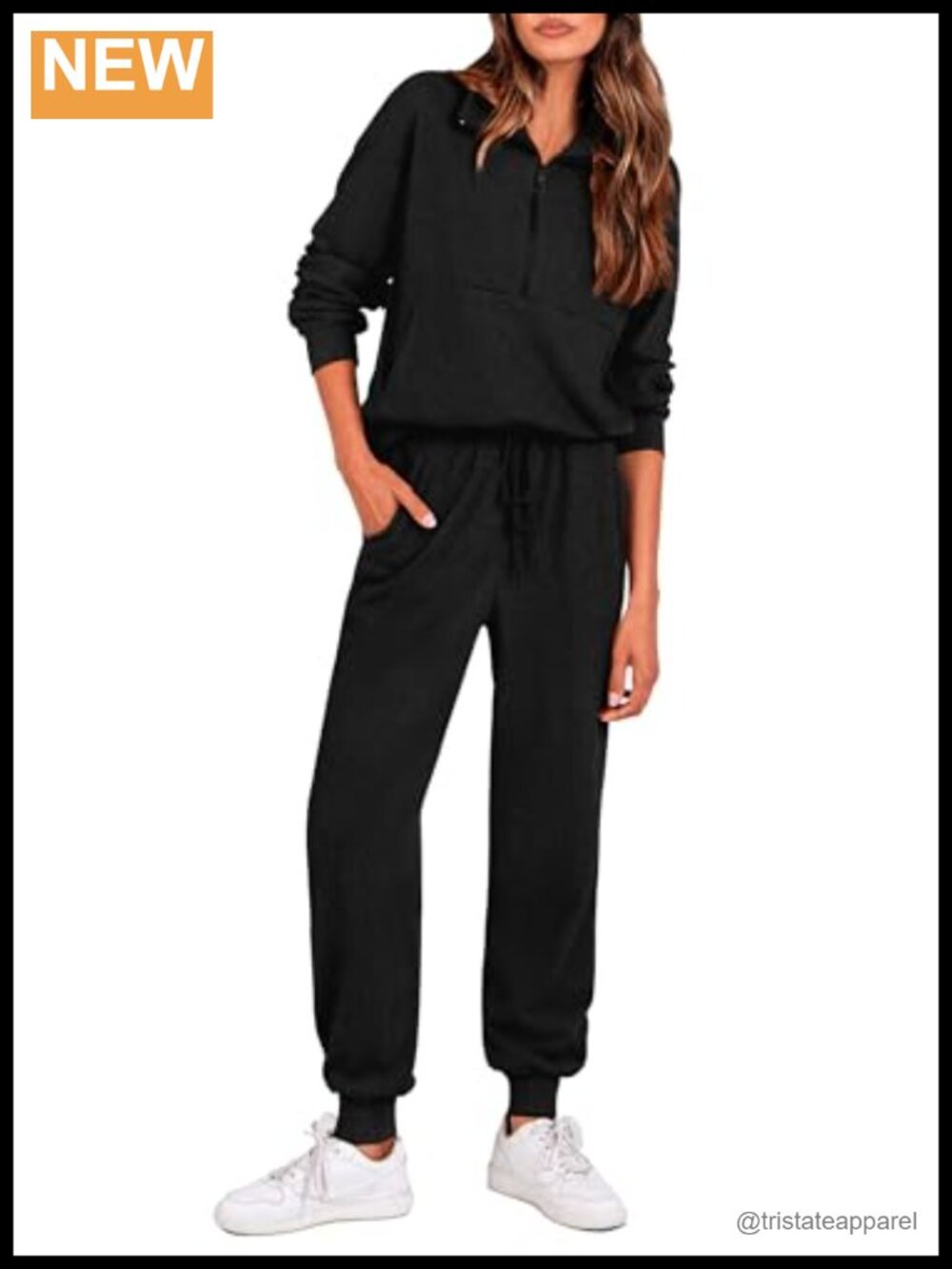 Ribbed Knit Matching Lounge Set Half-Zip Jogger Travel Athleisure